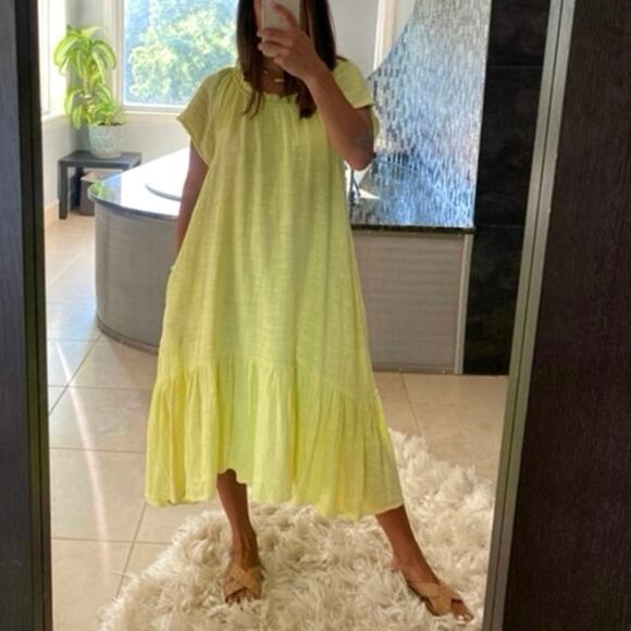 MAEVE ANTHROPOLOGIE Selah Drop Waist Tiered Ruffle Midi Oversized Dress S Yellow - Picture 6 of 16
